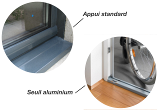 Appui standard et seuil aluminium sur une porte-fenêtre