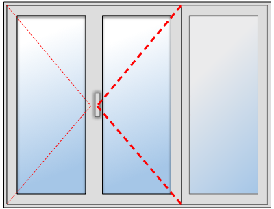 Fenêtre aluminium 2 vantaux + 1 fixe, Châssis fixe à droite et vantail principal au centre