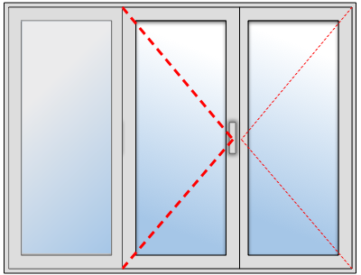 Fenêtre PVC 2 ouvrants + 1 fixe sur mesure, Châssis fixe à gauche et vantail principal au centre