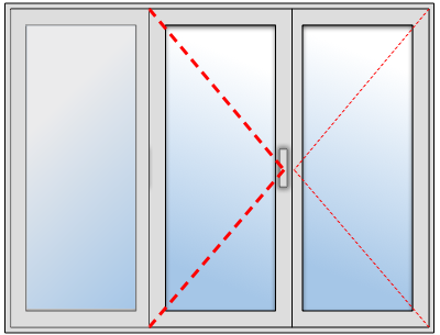 Fenêtre aluminium 2 vantaux + 1 fixe, Châssis fixe à gauche et vantail principal au centre
