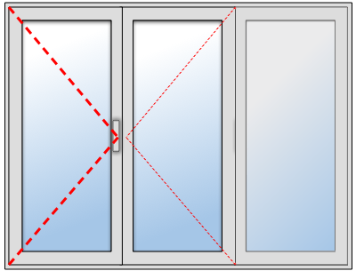 Fenêtre aluminium 2 vantaux + 1 fixe, Châssis fixe à droite et vantail principal à gauche