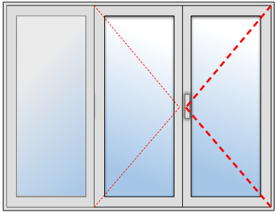 Fenêtre aluminium 2 vantaux + 1 fixe, Châssis fixe à gauche et vantail principal à droite