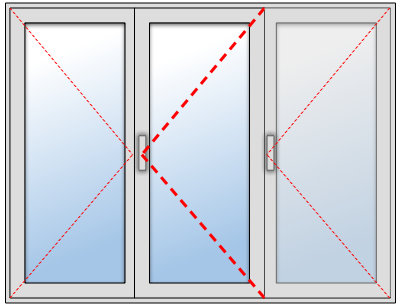 Porte-fenêtre PVC 3 vantaux sur mesure, Troisième vantail à droite et vantail principal au centre