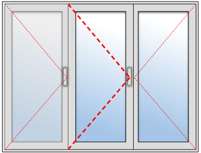 Porte-fenêtre PVC 3 vantaux sur mesure, Troisième vantail à gauche et vantail principal au centre