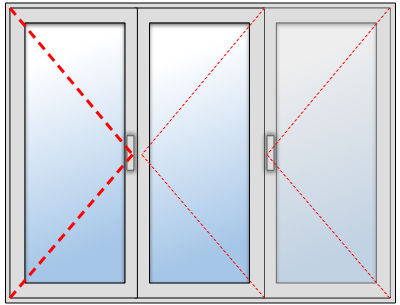 Fenêtre PVC 3 ouvrants sur mesure, Troisième vantail à droite et vantail principal à gauche