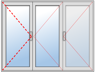 Porte-fenêtre PVC 3 vantaux sur mesure, Troisième vantail à droite et vantail principal à gauche