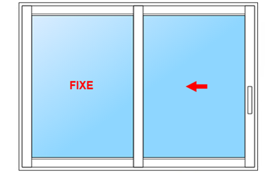Baie coulissante bois 1 vantail coulissant et 1 vantail fixe, Vantail coulissant à droite