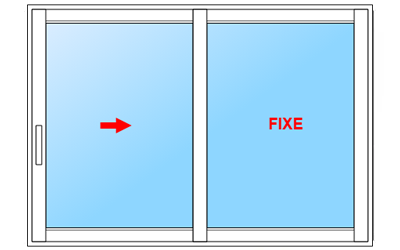 Baie coulissante bois 1 vantail coulissant et 1 vantail fixe, Vantail coulissant à gauche
