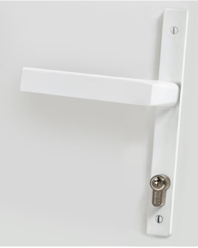 Porte service EPIDOTE en acier sur mesure, Poignée ALFA<br>blanc, noir, gris aspect inox