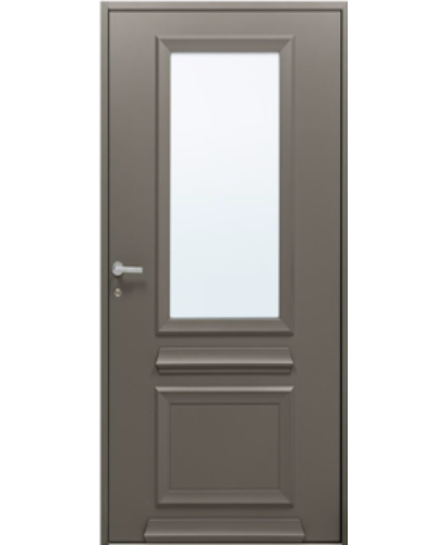 Porte entrée CRISTAL en aluminium sur mesure, Modèle avec vitrage haut et grille sérigraphiée