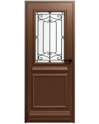 Porte entrée SAPHIR  en aluminium sur mesure, Modèle avec vitrage haut et grille sérigraphiée