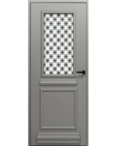 Porte entrée SAPHIR  en aluminium sur mesure, Modèle avec vitrage haut et grille sérigraphiée