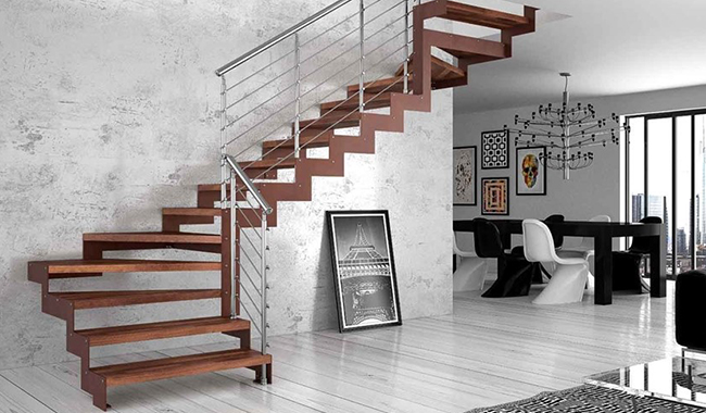 Escalier droit et quart tournant relax chrome