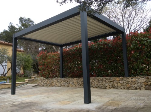 Pergola Bioclimatique Aluminium 3x4 M - Lames Orientables Manivelle - Effet Bois Noir/naturel - Pour Jardin