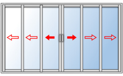 Baie vitrée coulissante aluminium 6 vantaux 3 rails